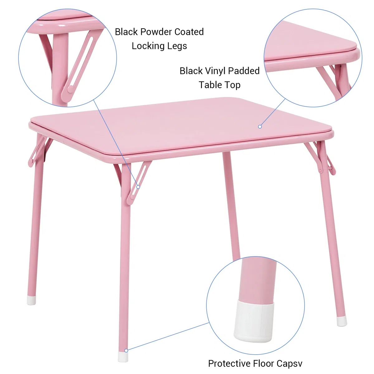 Zstar Conjunto de Mesa y Sillas Plegables para Niños, Mesa Infantil | con 4 Sillas Acolchadas de PU Marco de Acero Resistente, Ahorra Espacio, para Comedor, Sala de Juegos y Dormitorio, Rosa