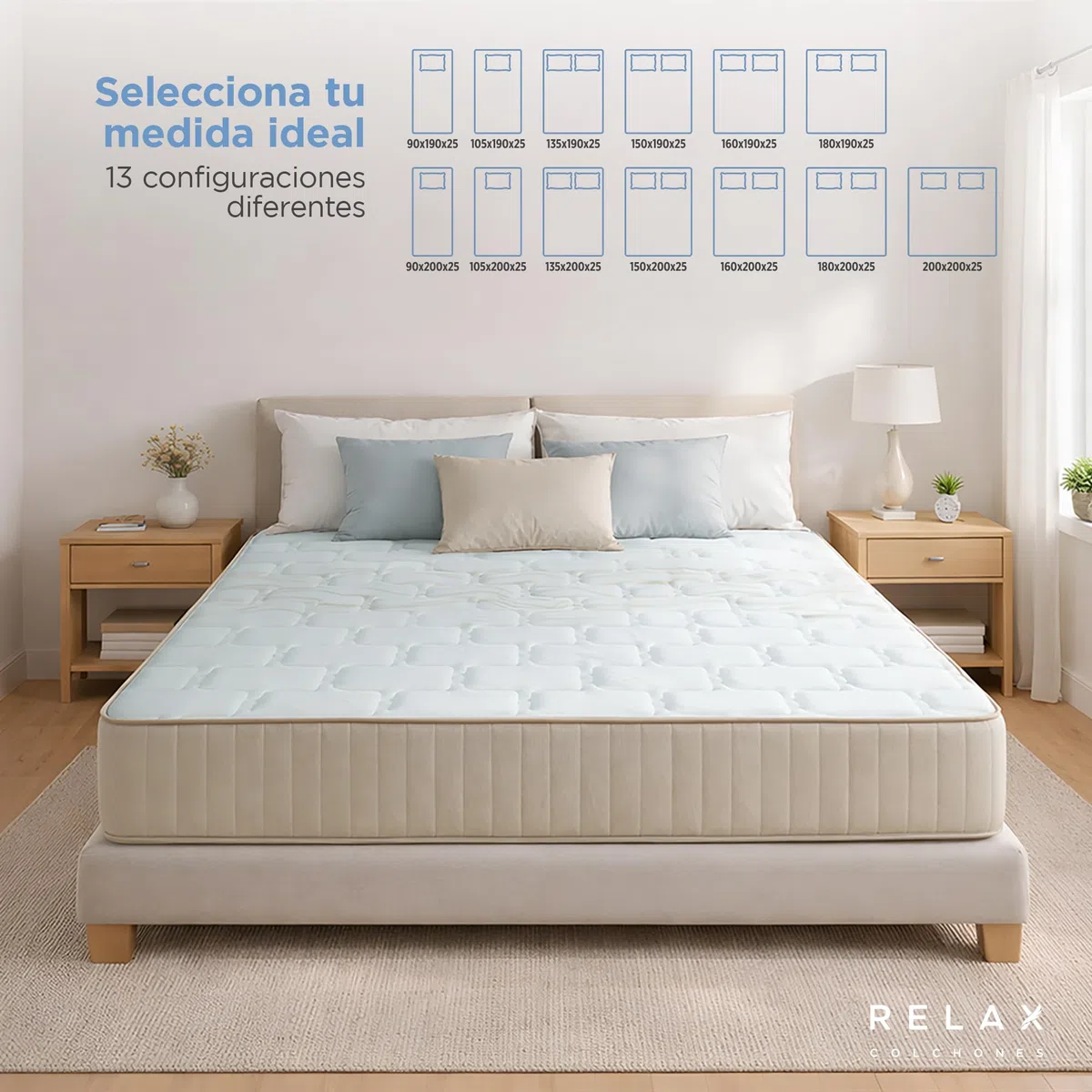 RELAX Colchones 150 x 190 | Colchón Muelles Ensacados Doble Cara 150x190 + Viscogel | Firmeza Alta | Altura 28cm| Transpirable y Viscoelástico con Memoria | Fabricado en España | ELARA Supreme 150x190