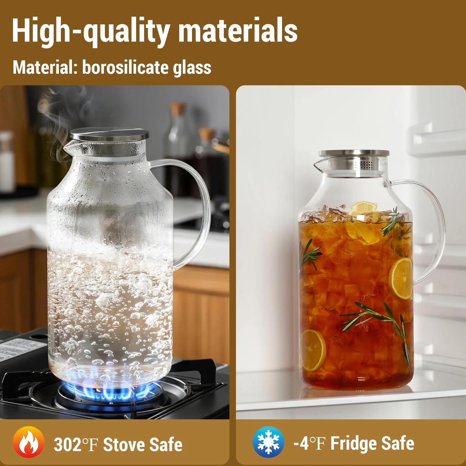Jarra de vidrio grueso de 1 galón con tapa y boquilla, jarra de vidrio de borosilicato para bebidas calientes/frías, jarras de agua para refrigerador, jarra extragrande con asa para té helado, café
