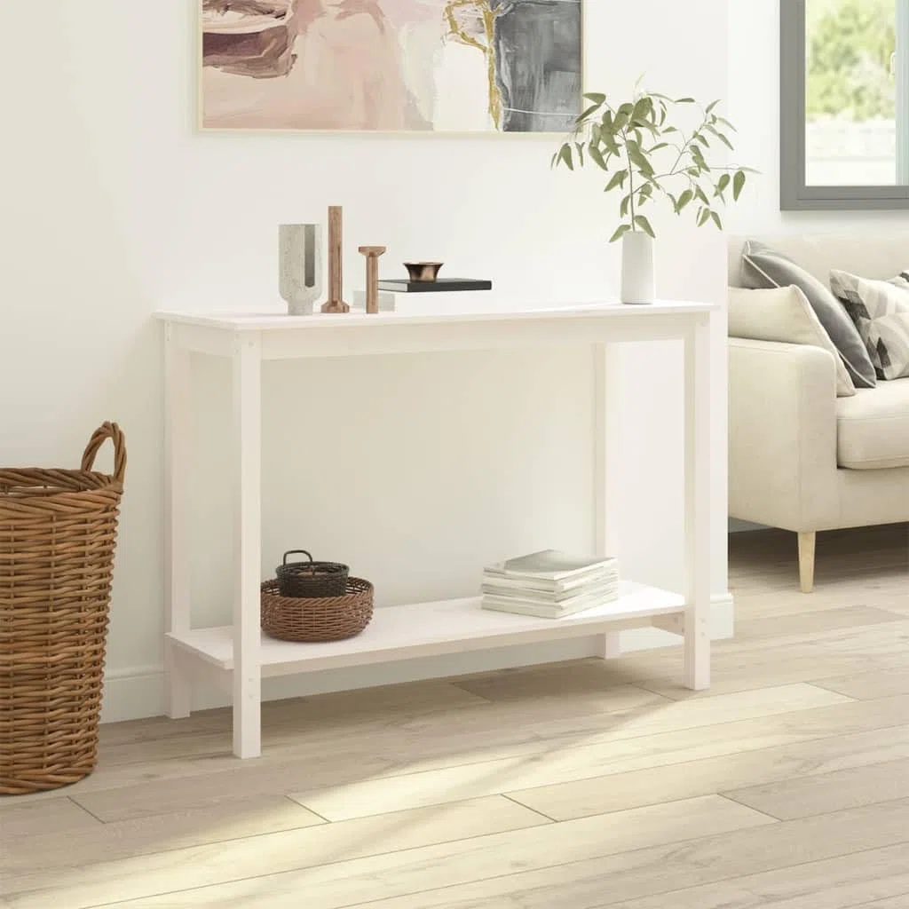 Mesa consola clásica de madera de pino maciza, marco de madera estable con tablero robusto para artículos decorativos como plantas en macetas y marcos de fotos, diseño moderno de