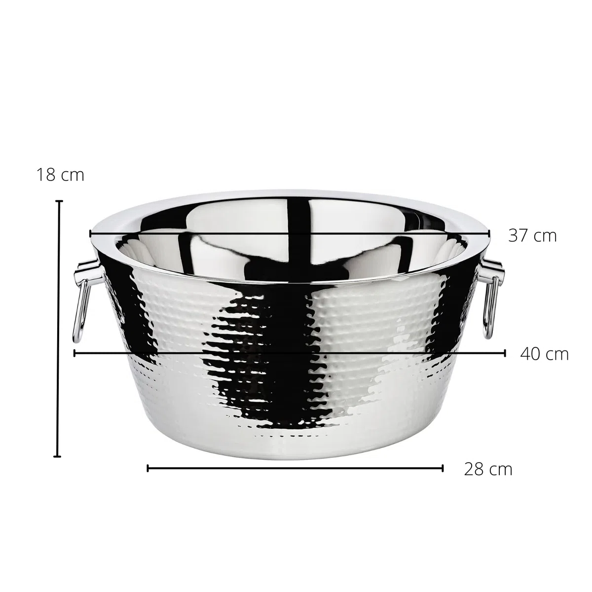 EDZARD Champanera Ontario (Ø 38 cm, H 18 cm), acero inoxidable de doble pared, martillada, con asas, para 5 botellas – enfriador de cava grande, enfriador de botellas