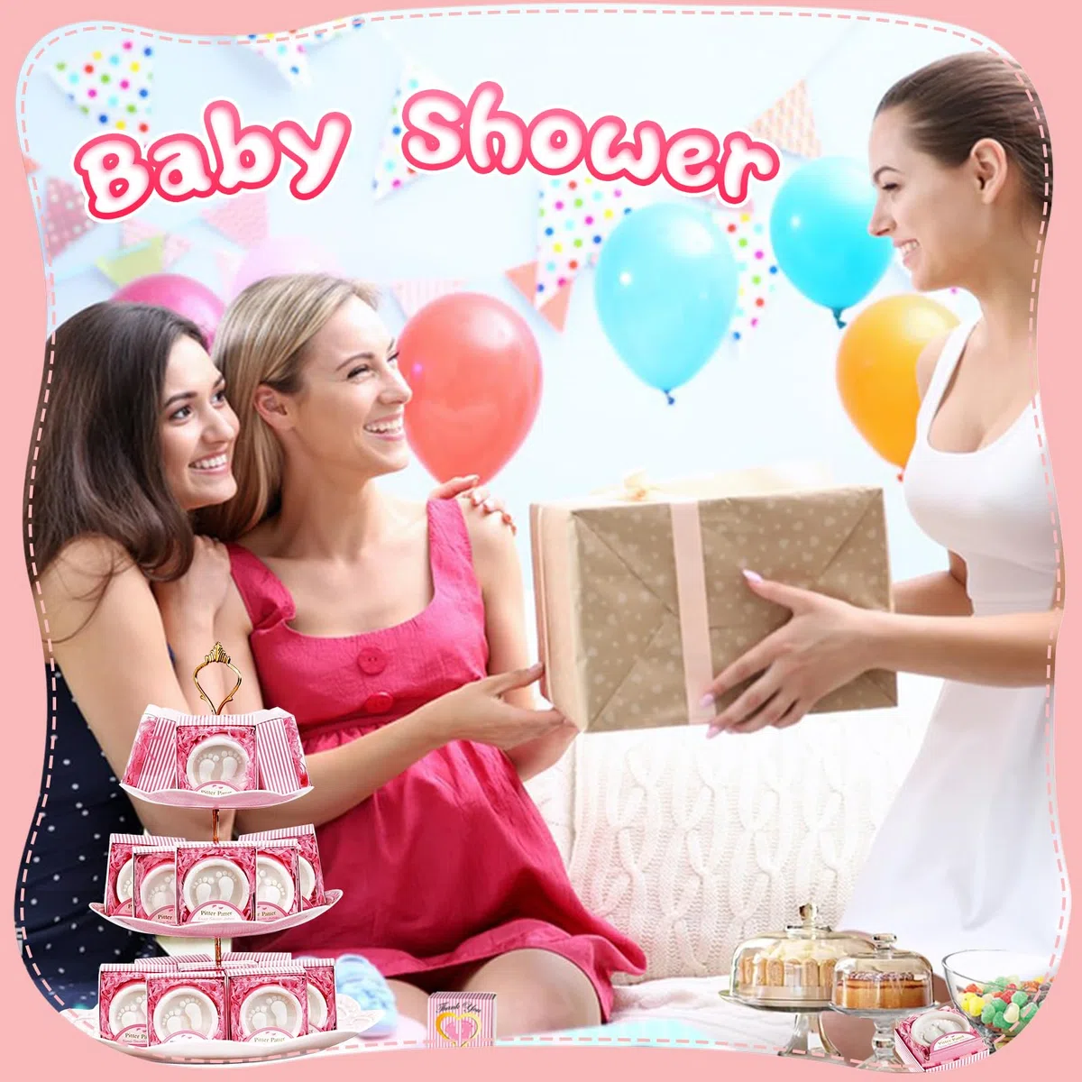 AIXIANG Paquete de 24 jabones hechos a mano Pink Pitter Patter, regalos de baby shower envueltos individualmente con caja de regalo, perfumados para baby shower y decoración