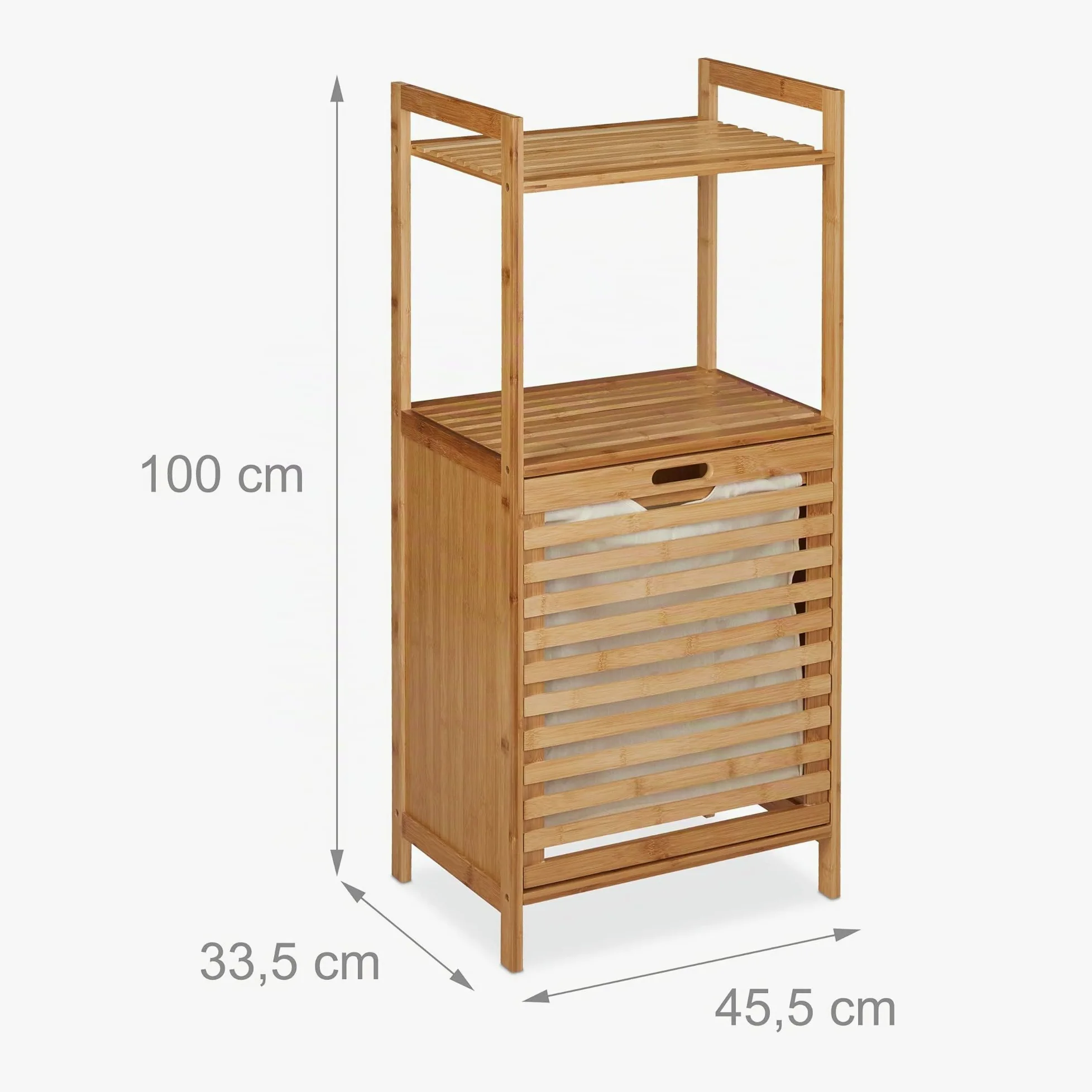 Relaxdays Estantería Cesto Ropa Sucia Bambú, Armario Colada 2 Baldas, Cesta Lavandería, 100 x 45,5 x 33,5 cm, Natural
