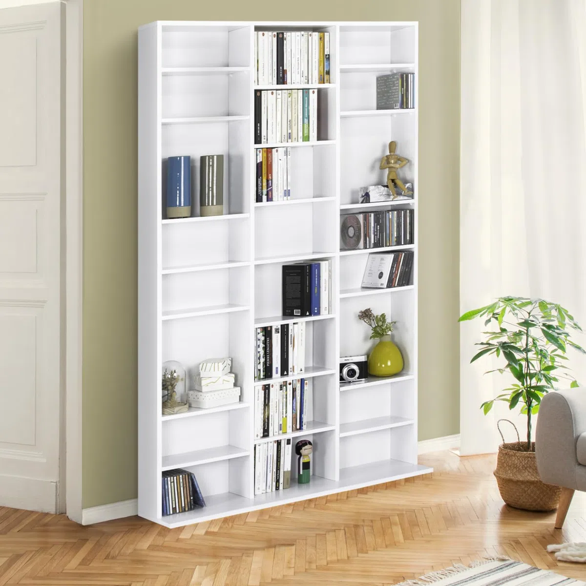 IDMarket – Estantería CD CEYLIA 30 Cajas con estantes modulares Madera Blanco