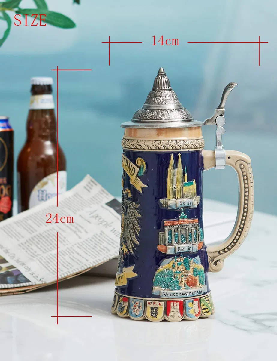 HAUCOZE Jarra de Cerveza Alemana Vikinga Bavaria,Taza con Tapa, Regalo de Oktoberfest y Cumpleaños para Hombres Padre Esposo 0,6 Litros