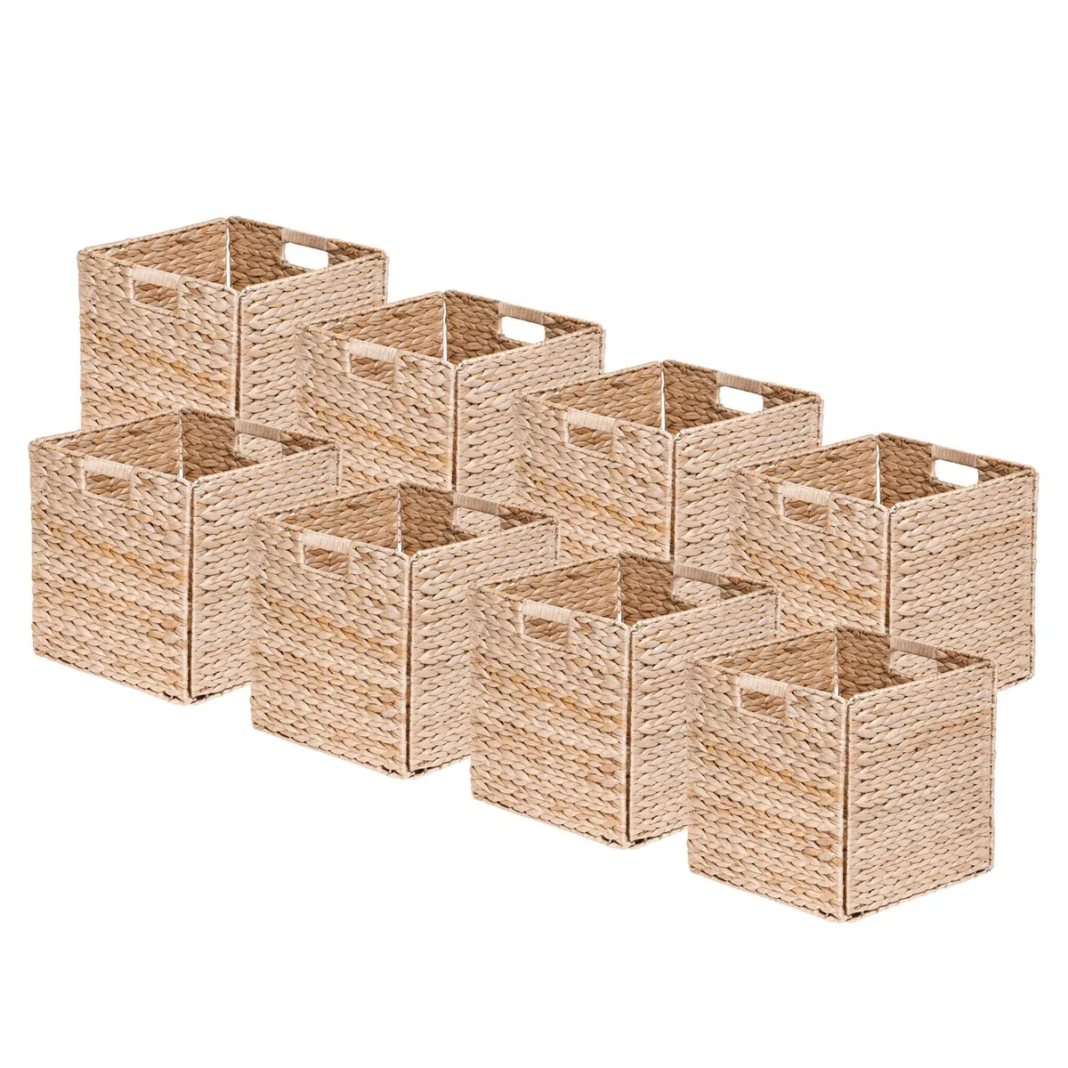 Box and beyond – Juego de 8 cestas de almacenamiento – 31 x 31 x 31 cm – Jacinto de agua natural – Plegables – con asas – Almacenamiento, decoración – dormitorio, sala de estar, oficina – Estilo