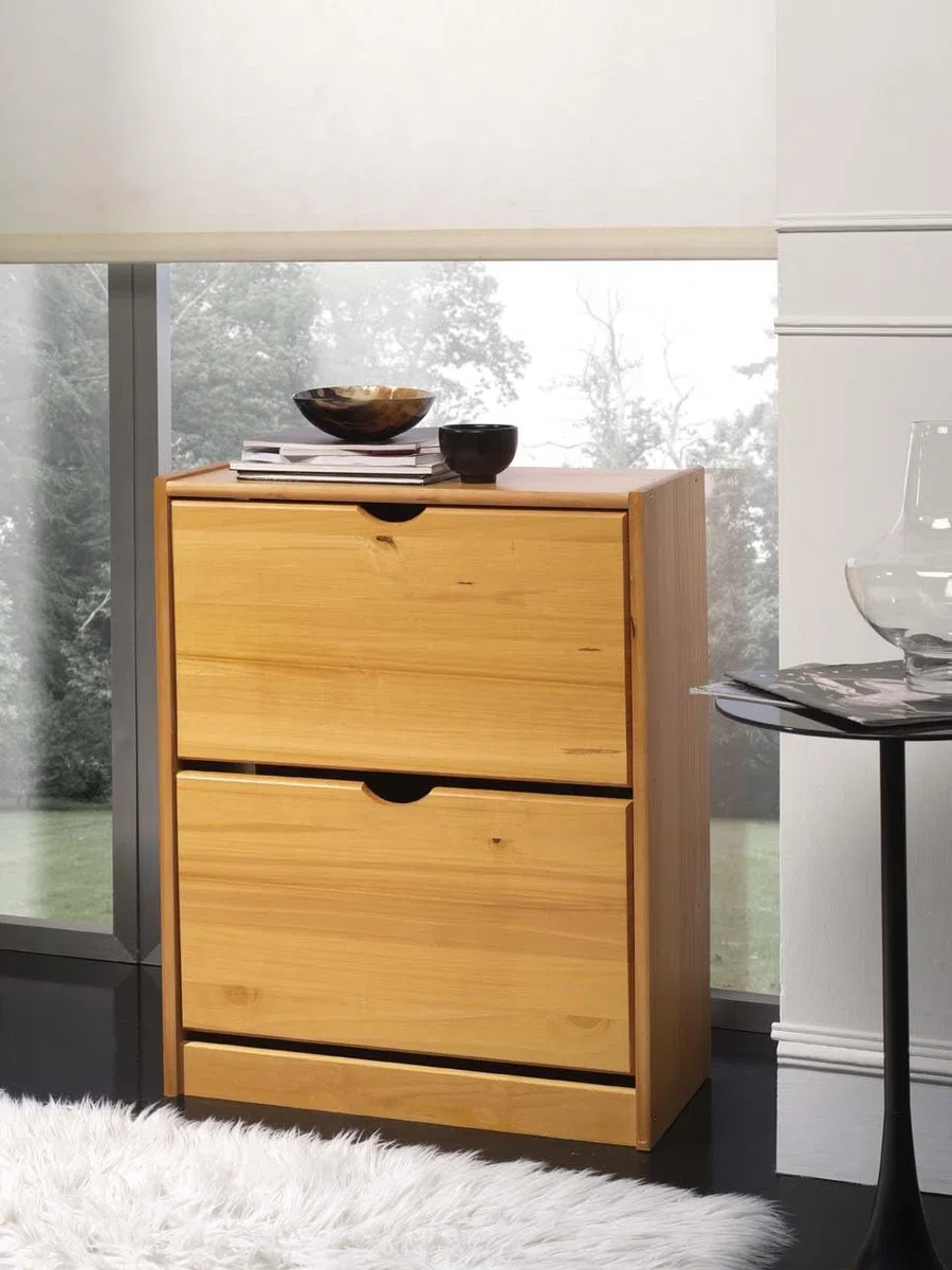 Baul de Madera Maciza de Pino, con puerta abatible, serie Canet. Medidas: 46x70x39 cm (AltoxAnchoXfondo), (Miel)