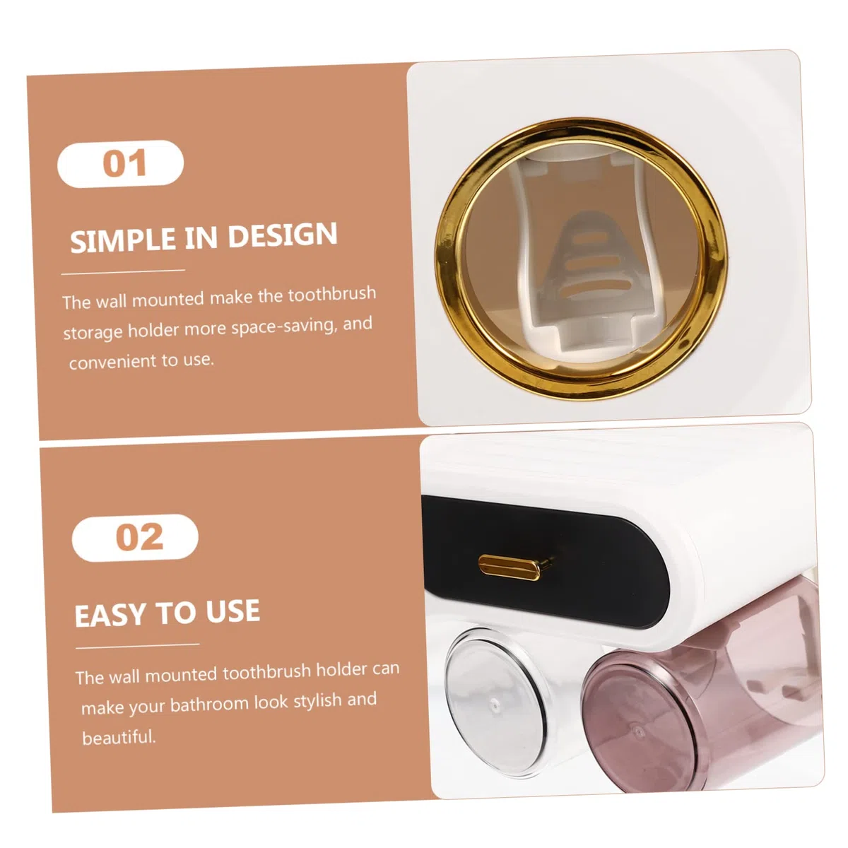 Portacepillos de Dientes de Pared Negro Plástico, Organizador | Cepillos y Maquinillas, Diseño Sencillo y Multifuncional, Set de Vaso y Soporte para Lavabo