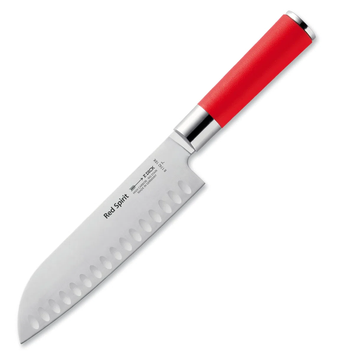 F. DICK Santoku, cuchillo de cocina asiático Red Spirit (cuchillo con hoja de 18 cm, acero X55CrMo14, inoxidable, 56 HRC) 81742182K