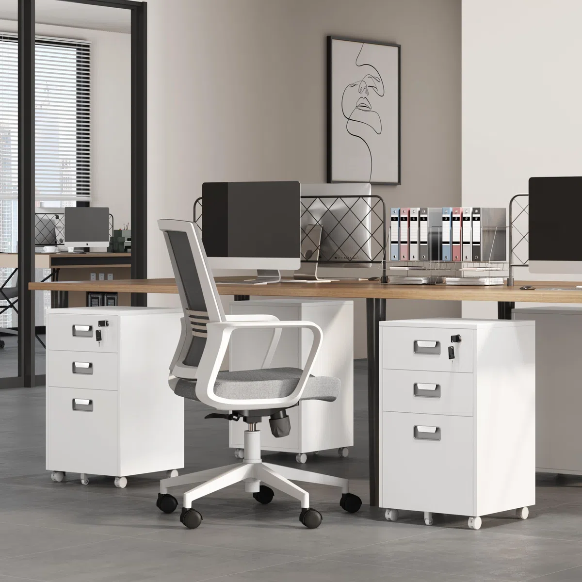 Yaheetech Cajonera de Oficina con Ruedas Gabinete de Oficina con 3 Cajones y Cerradura 40x40x66,5cm Armario Archivador Carpeta de Gran Capacidad para Carta y Archivos A4 Blanco