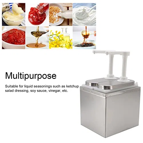 Dispensador de Condimentos, Contenedores de de Bomba, Estación de Plástico y Acero Inoxidable para Cocina y Hogar (Bomba Doble 1L)