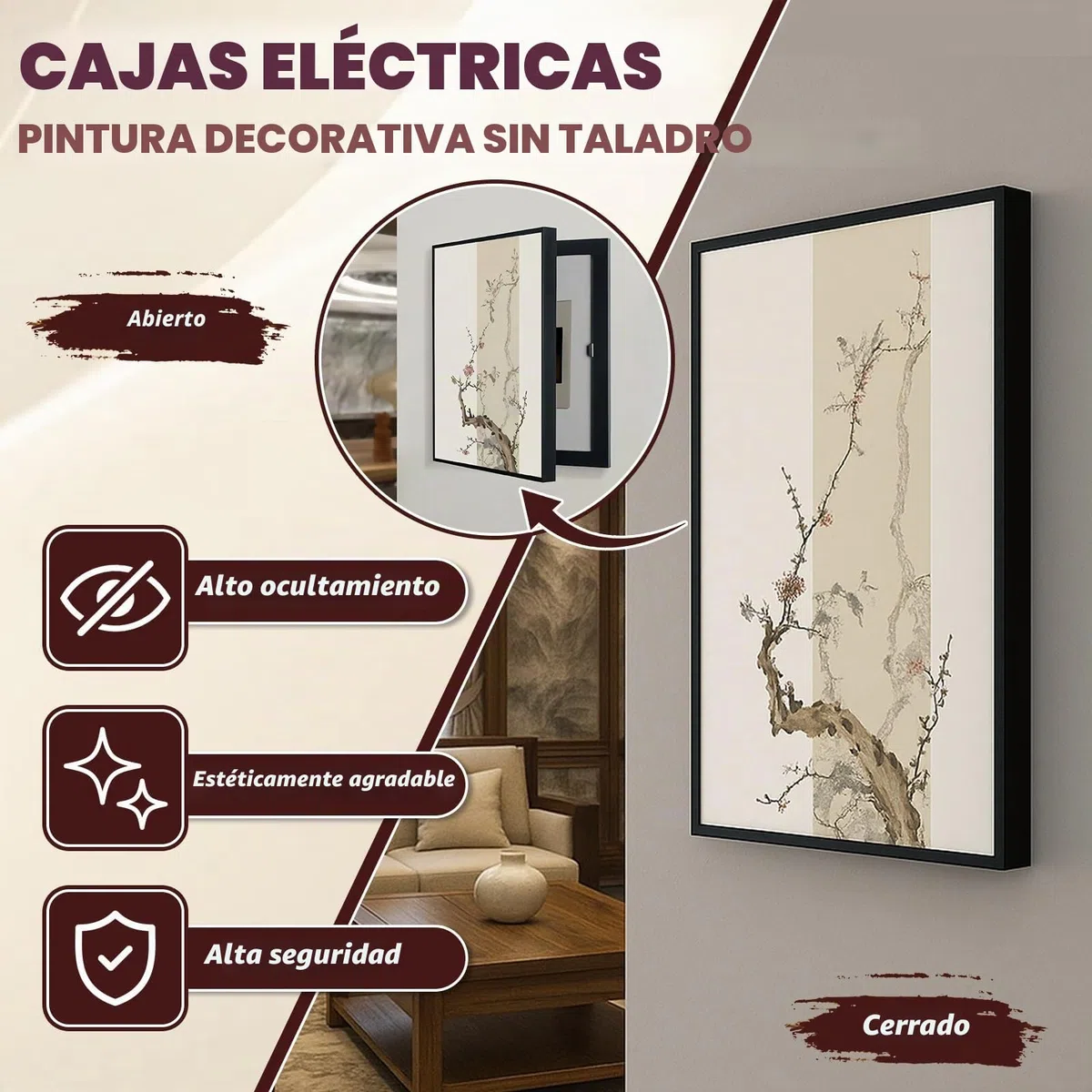 Tapa Cuadro Eléctrico Decorativa –Tapa Contador Luz Vertical, Fácil Instalación Sin Perforación, Pintura Decorativa Caja Contadores Tapar Cuadro, Ideal para Entrada, Pasillo o Salón