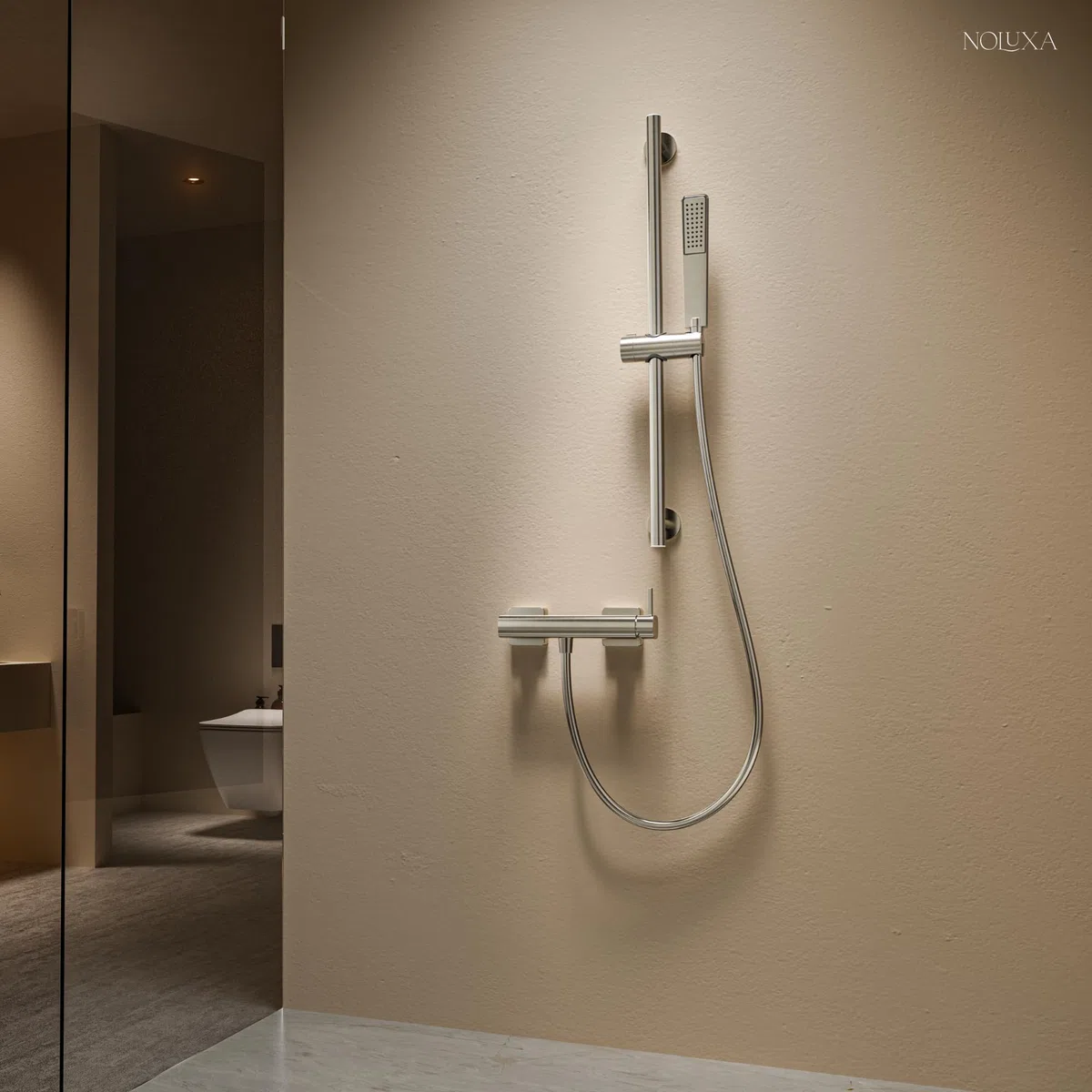 IMEX - Barra de Ducha Pared 65cm Níquel Cepillado | Barra de Acero Inoxidable S.304 Redonda con Soporte para Alcachofa de Ducha Ajustable | Recambio Original IMEX