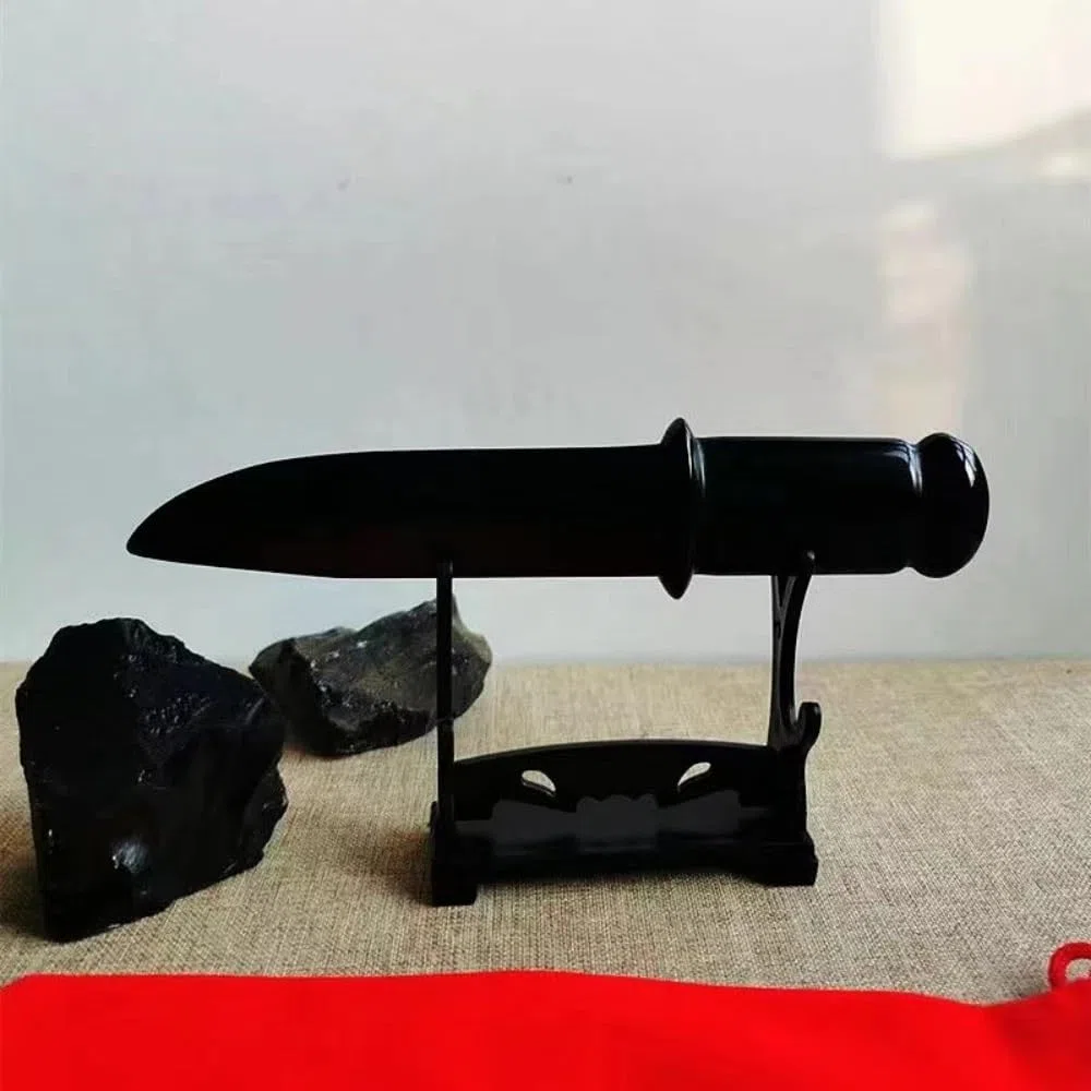 AtkitS Cristal Obsidiana Natural Hecho a Mano Cuchillo Daga Cristal protección Piedra Regalo for Hombres Amuleto Espada Bruja Suministros decoración (Size : 15cm)