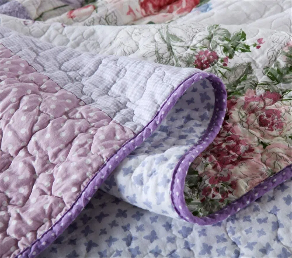 Colcha Patchwork para Cama 150 O 180, Edredón Morado Algodon, Patchwork Reversible para Matrimonio Verano King Size,