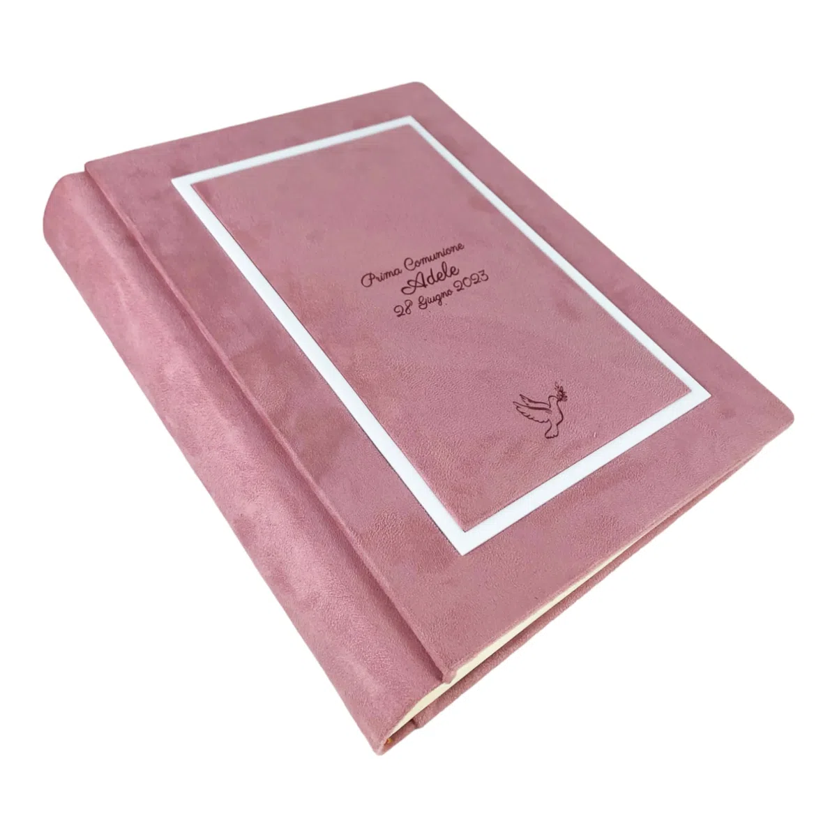 TriVin Art Álbum de fotos artesanal elegante de tejido Alcántara, personalizable con grabado. Ideal para bodas, aniversarios, comuniones, bautizos, eventos (rosa polvo)