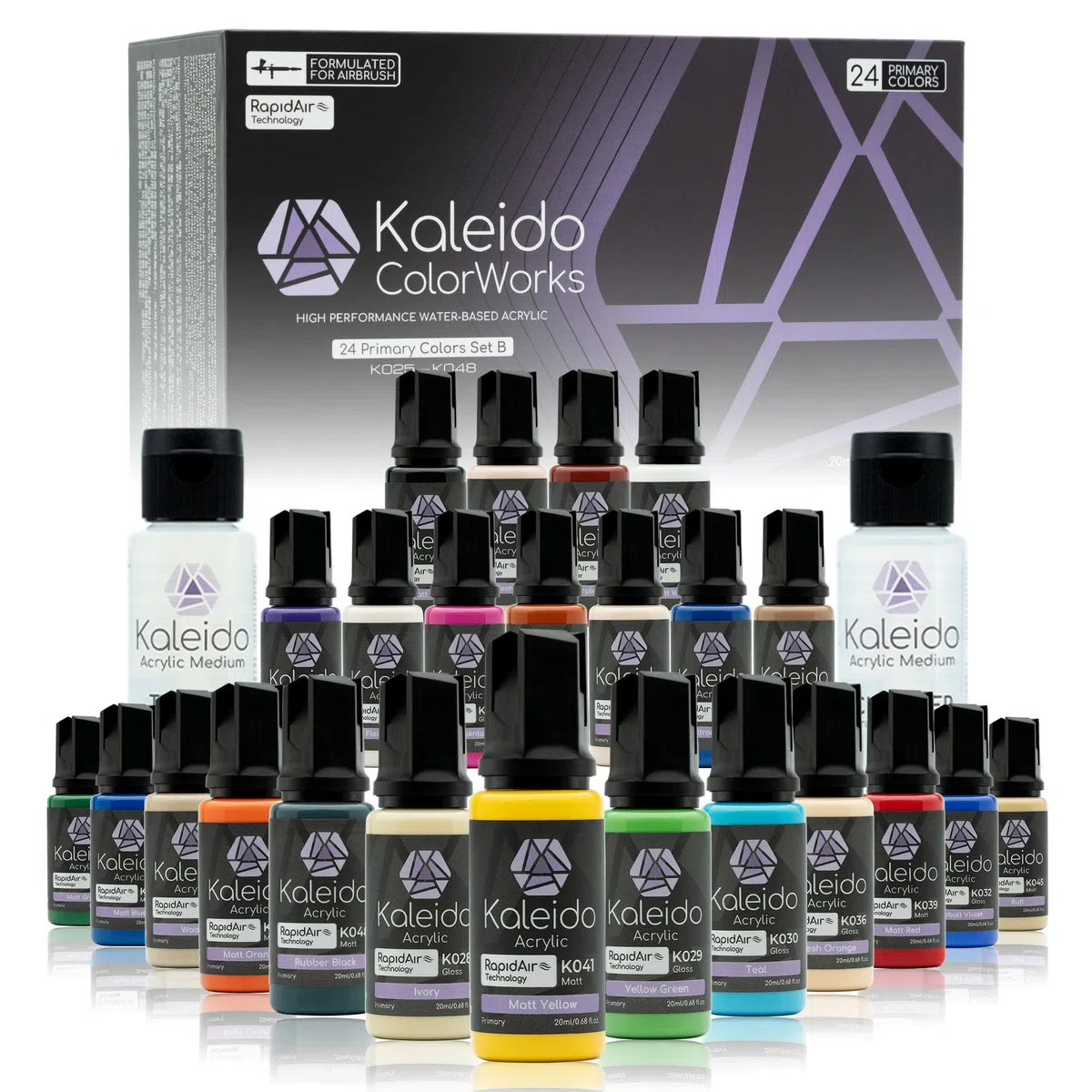 Gaahleri Kaleido Primary 24-Color Set B – Pintura acrílica para aerógrafo, prediluida, brillante, con diluyente y limpiador
