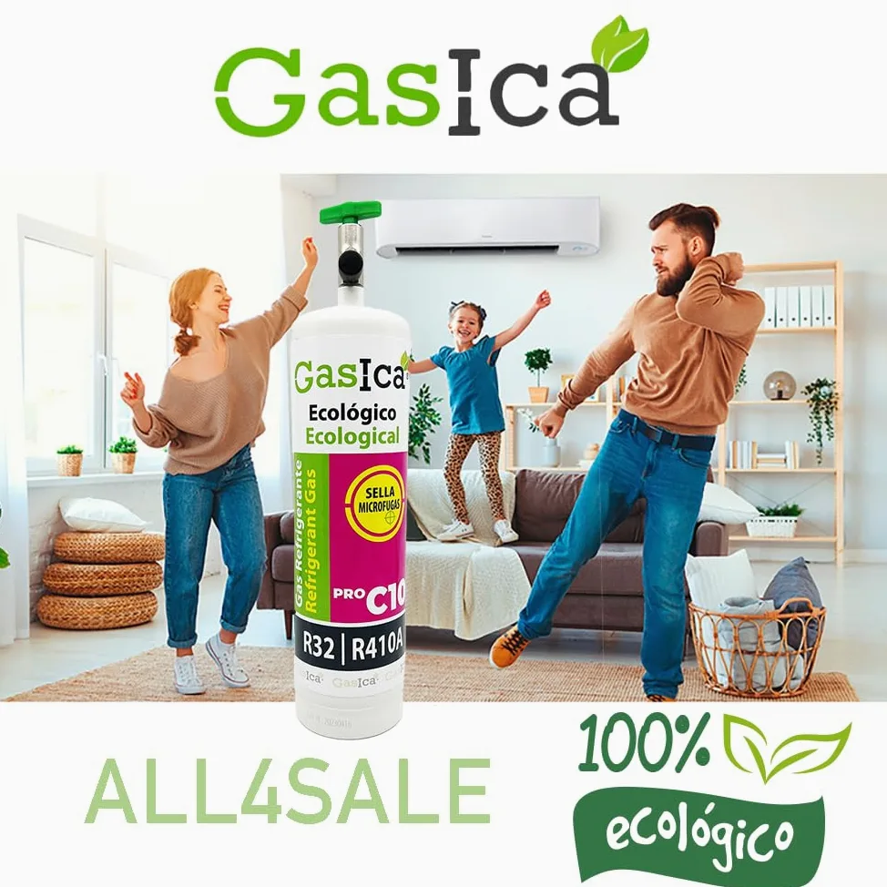 ALL4SALE Envase Gas Refrigerante Ecológico Orgánico Gasica C10 Pro 400gr Peso Neto Compatible con R410A R32 Equivale a 800gr con Válvula Incluida para Aire Acondicionado Split