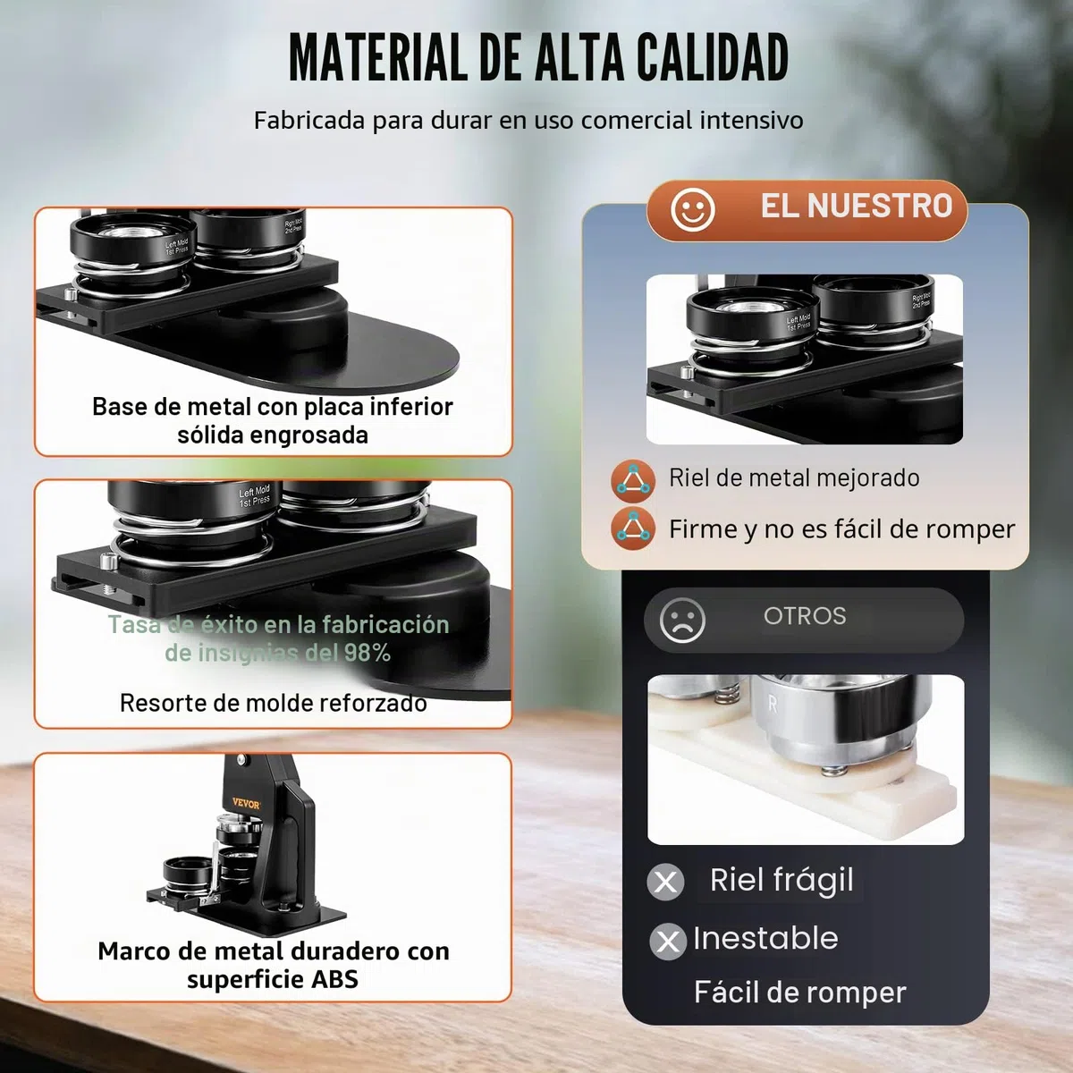 VEVOR Máquina para Hacer Botones de 32 mm y 58 mm Prensa para Chapas con 500 Kits de Botones con Libro Mágico y Cortador de Círculos Máquina para Hacer Chapas de Aluminio y ABS Kit de Personalización