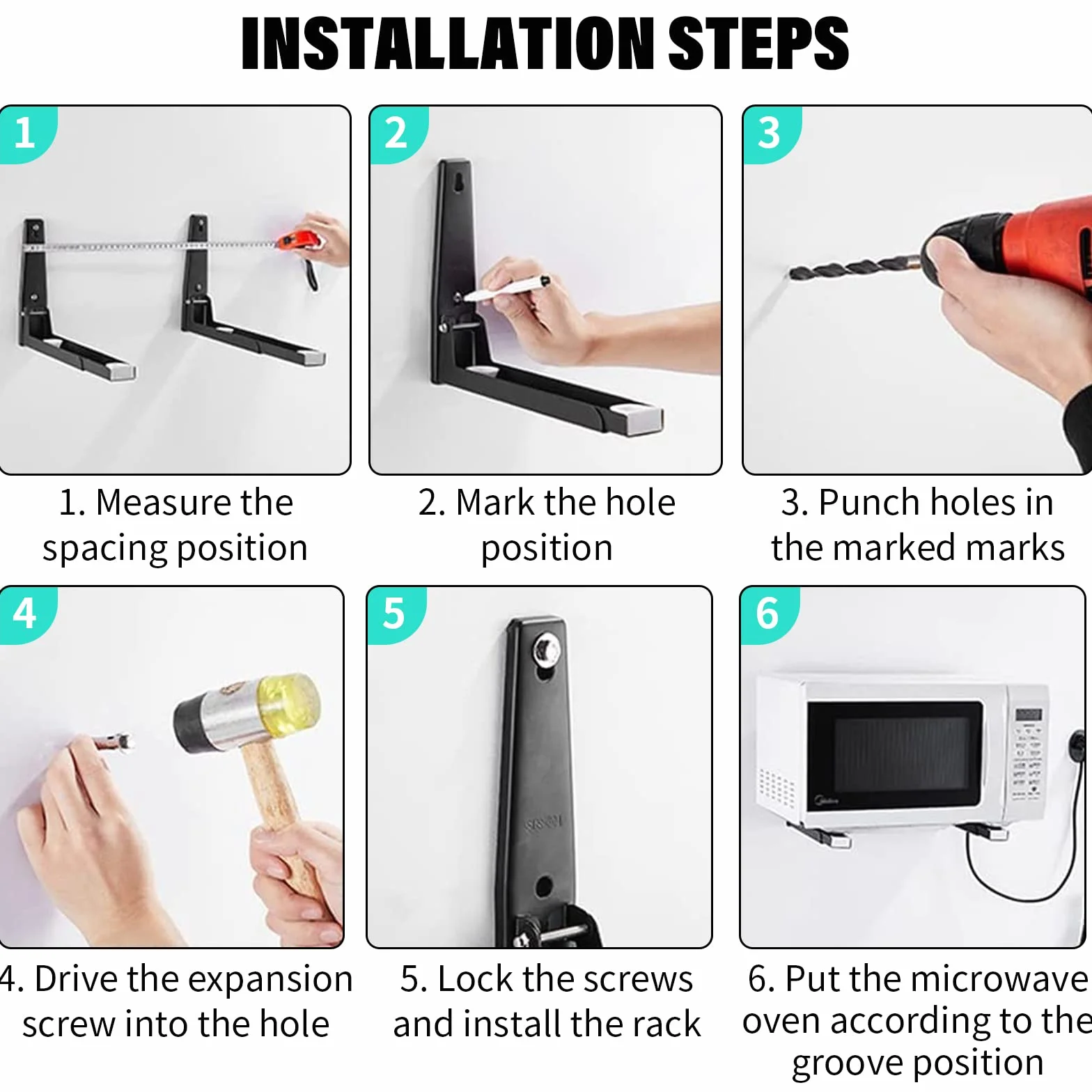Estante de pared para microondas, soporte de pared para ahorrar espacio, ajustable, plegable, fácil instalación, color negro