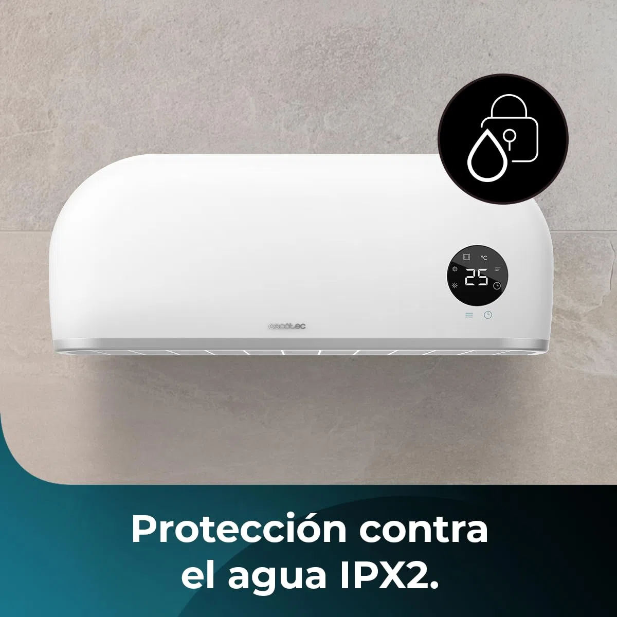 Cecotec Calefactor cerámico de baño ReadyWarm 2000 Max Box Ceramic con 2000 W, pantalla LED, mando a distancia y protección IPX2, 20 m2
