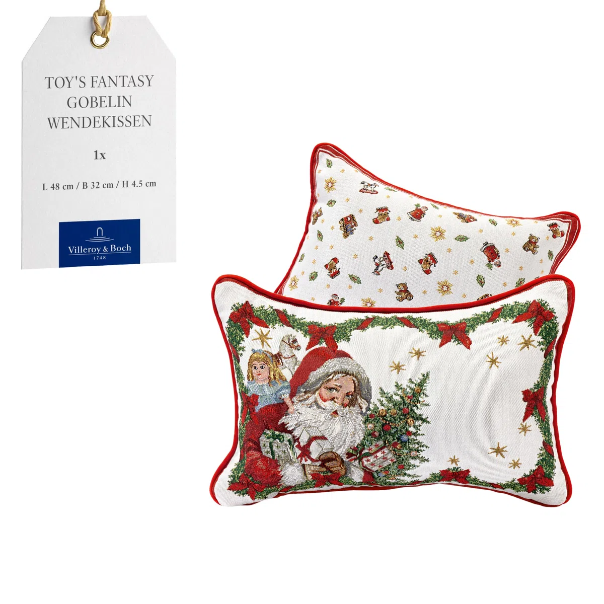 Villeroy & Boch – Toy's Fantasy Cojín Tapiz Reversible, Almohada, Papá Noel, Multicolor, 32 x 48 cm, Algodón, Lavable a máquina