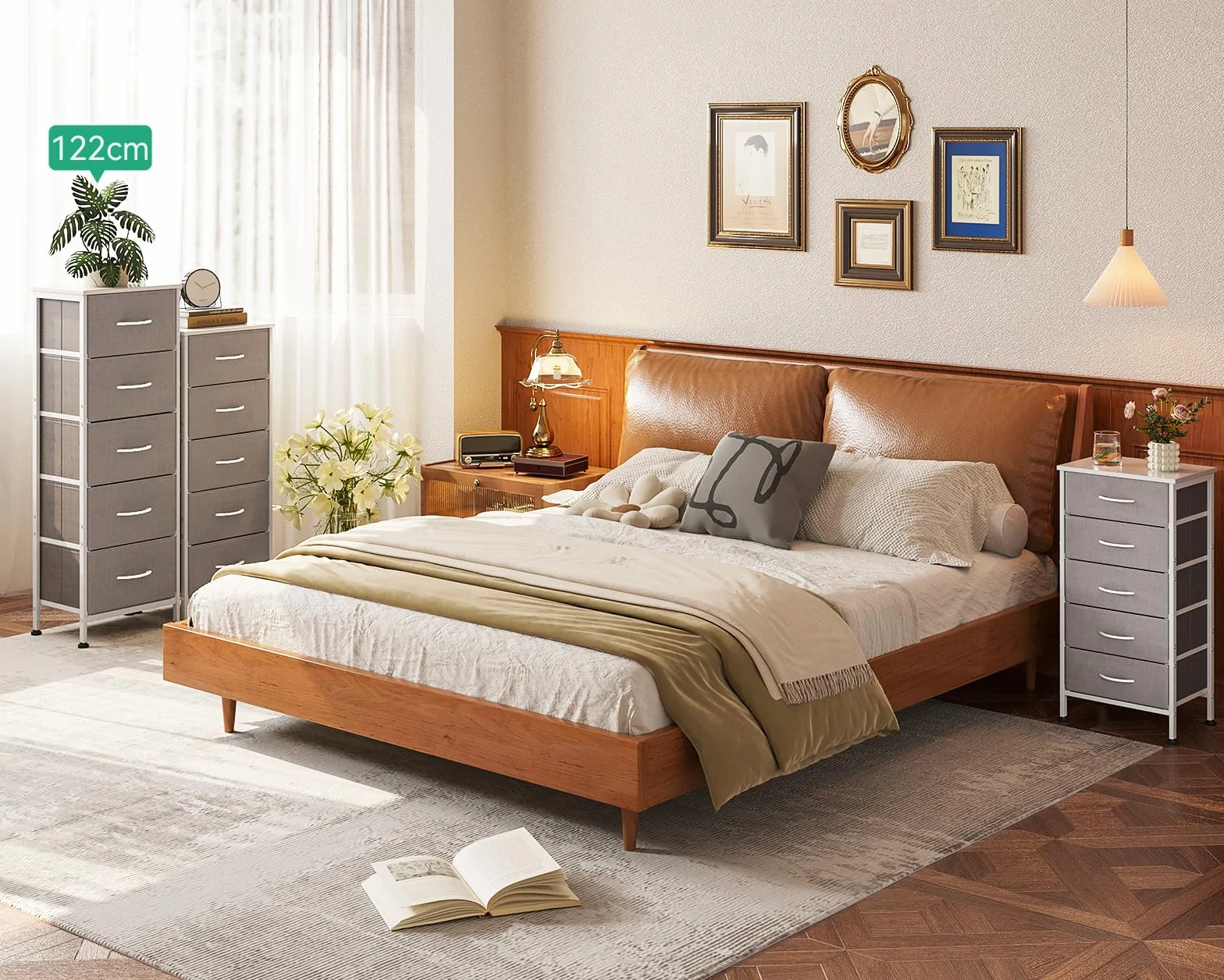 Coleshome Comoda Dormitorio, Comoda Estrecha y Alta con 5 Cajones de Tela, Estructura de Acero Resistente y Tablero de Madera, Ideal para Dormitorio y Salón, 40 x 30 x 120 cm, Gris Claro