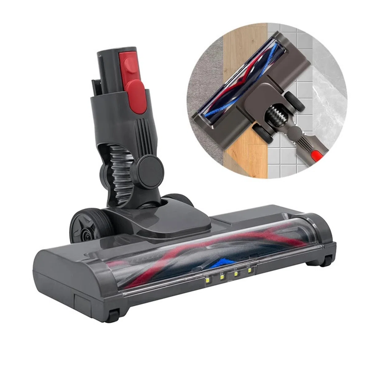 Cabezal de cepillo giratorio suave con luz LED for suelos de madera, compatible con aspiradoras inalámbricas Dyson V15, V10, V11, V8 y V7, boquilla antirayaduras.