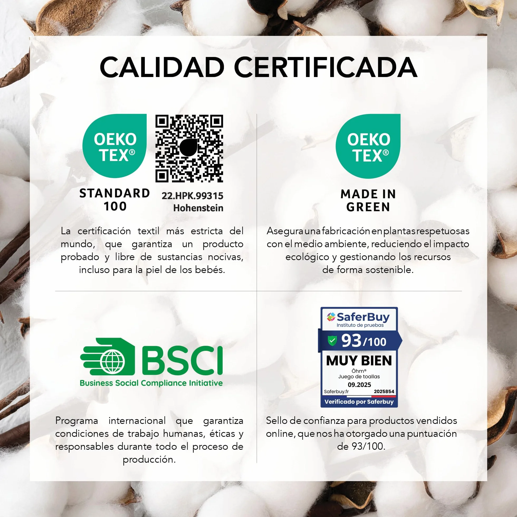 Ôhm Juego de Toallas de Baño 8 Piezas 100% Algodón 500 g/m² – 2 Toallas Ducha 70x140 + 4 Toallas Lavabo 50x100 + 2 Toallas Mano 30x50 – Set Familiar Alta Absorción – Blanco – Oeko-Tex