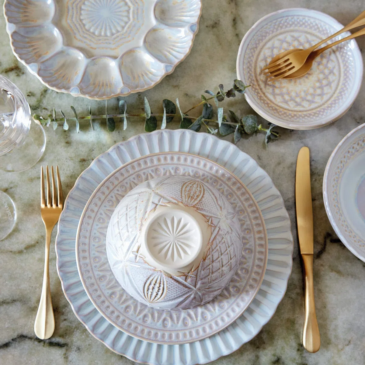 Costa Nova, Cristal colección, Vajilla elegante, gres, Plato pan , nacar, 15 cm, 6 piezas