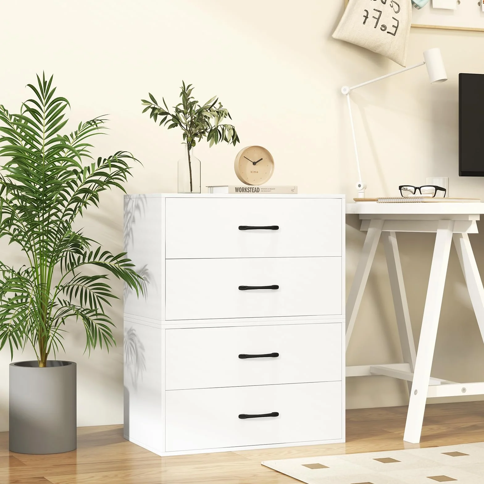 COSTWAY Cómoda con 2 Cajones, Cómoda de Cajones Apilable, Gabinete de Almacenamiento Horizontal con Kits Anti-Vuelco, Mueble de Almacenaje Independiente para Sala de Estar, Estudio, Oficina (Blanco)