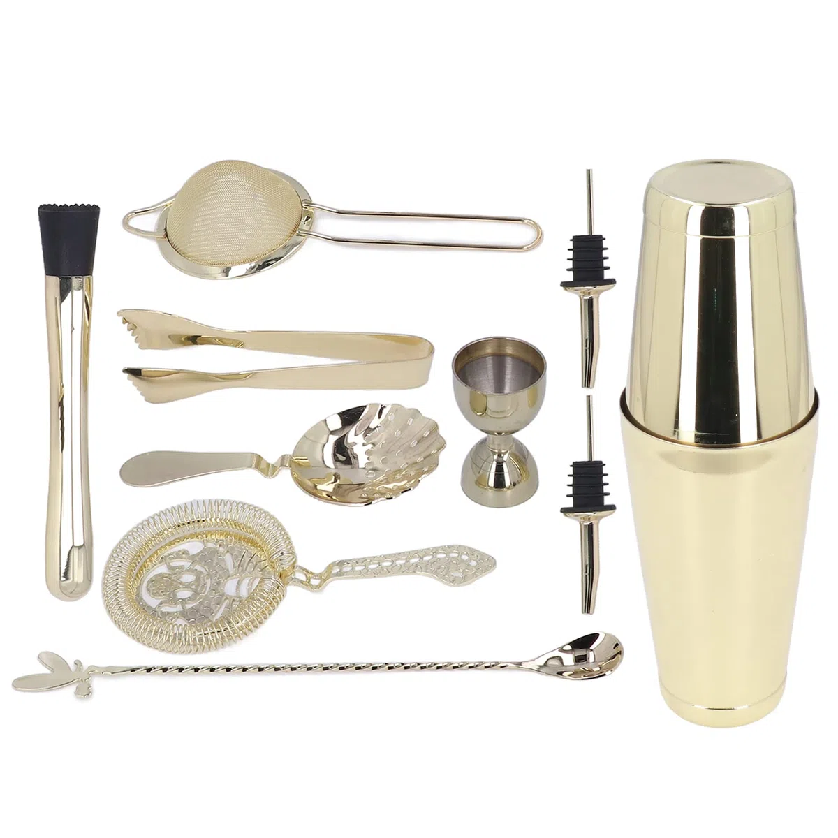 Naroote Juego de Coctelera, Herramientas de Mezcla de Acero Inoxidable para Bares Domésticos, Reuniones Familiares, 11 Piezas (GOLD)