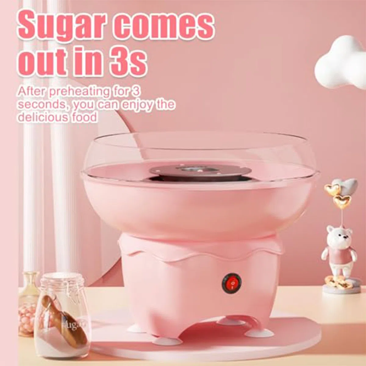 Máquina De Algodón De Azúcar, Máquina Eléctrica De Algodón De Azúcar De 400 W con Azúcar Sale En 3s, 267 MM De Diámetro Grande, Mini Fabricantes De Hilo Dental para El Hogar, Fiesta, Regalo Pink