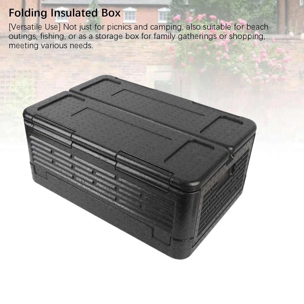 Caja Aislante para Alimentos, 60 L, de Gran Capacidad, Plegable, Portátil, con Contenedor Aislado para Acampar Al Aire Libre, Picnic, Pesca, Playa, Familia, Compras (BLACK)