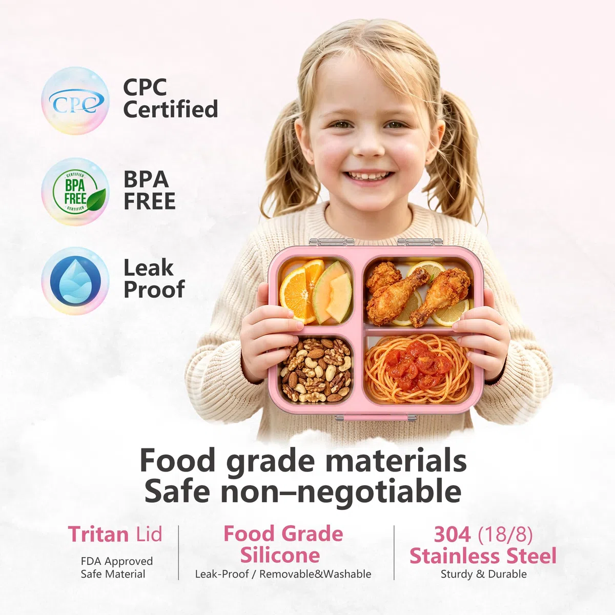 Fiambrera de acero inoxidable con 4 compartimentos, fiambrera de metal para niños, a prueba de fugas, para guardería, guardería, escuela, sandwichera, fiambrera, fiambrera para el pan, apta para