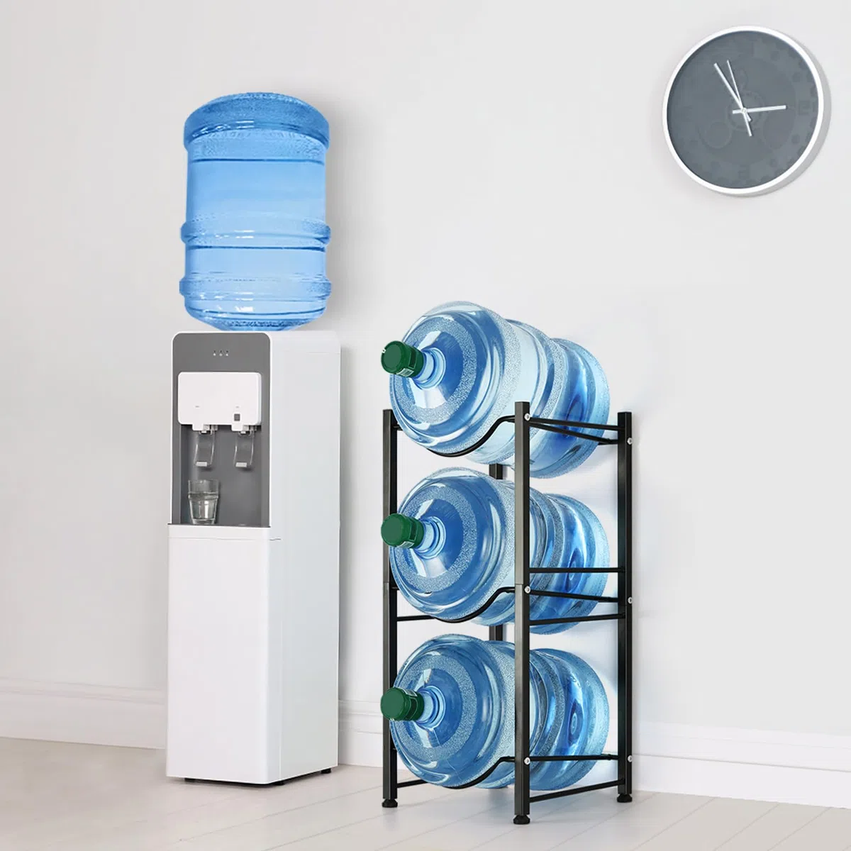 Soporte para botella de agua de 5 galones, enfriador de agua de 3 niveles, organizador de estantes desmontable y resistente, estante de almacenamiento de botellas de agua de cocina para el hogar,