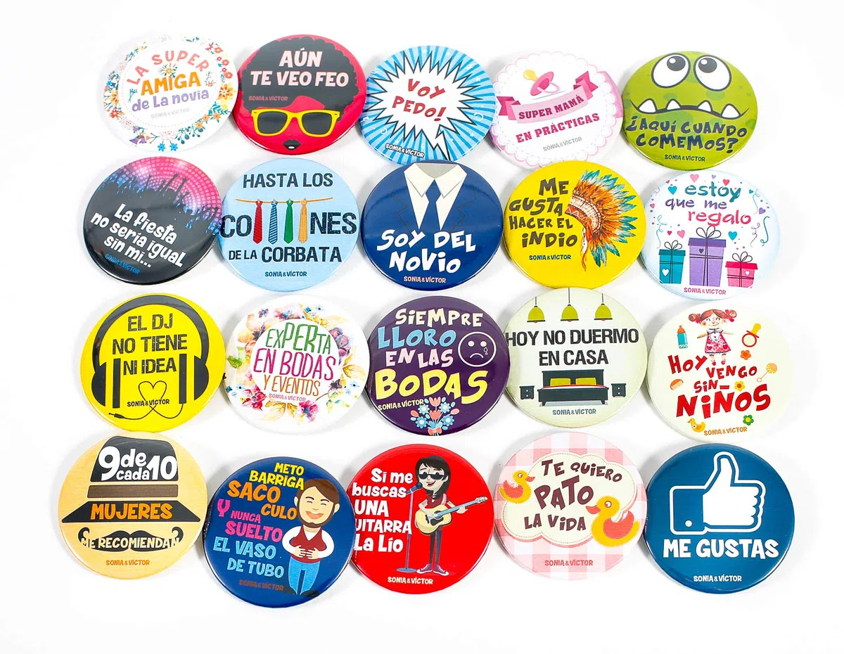 100 Chapas con 100 frases diferentes para bodas Pack de alfiler Regalo Invitados Divertido Personalizado Detalle