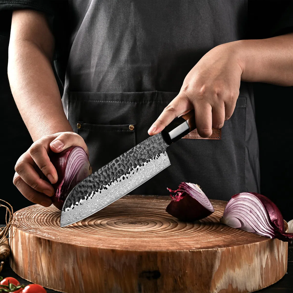 Cuchillo Japones Damasco, 18cm Cuchillo de Santoku Profesionales, Cuchillos Cocina VG10 de Acero de alto Carbono, Mango de Palo de Rosa y Caja de Regalo