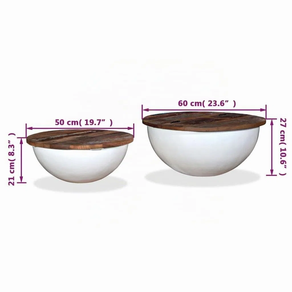 vidaXL Set Mesa de Centro Forma de Bol 2 uds Madera reciclada Blanco
