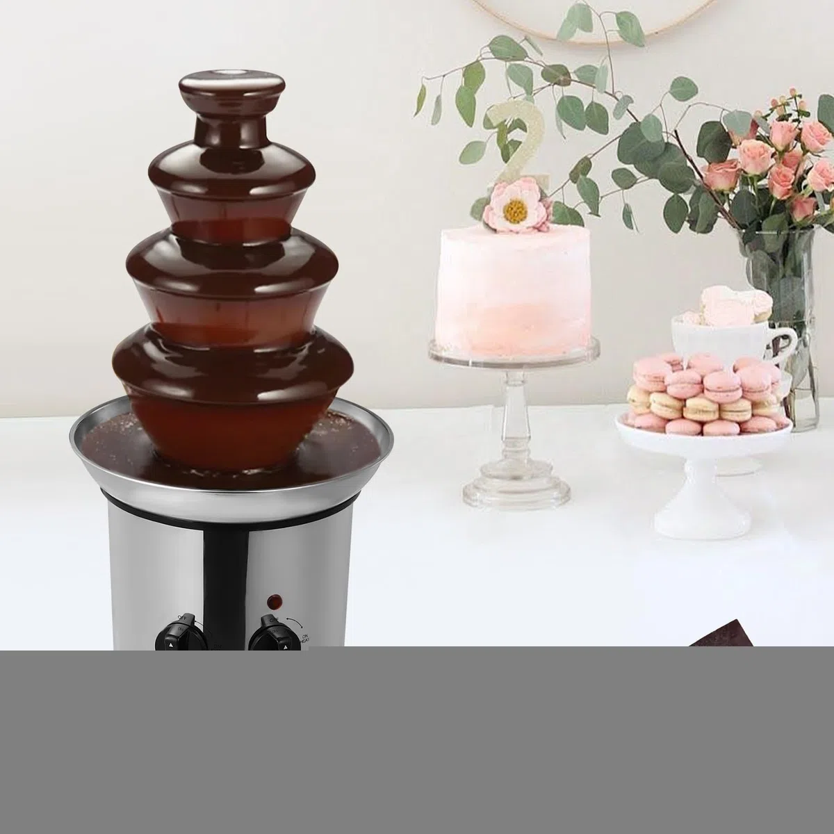 Fuente de chocolate de 4 niveles de acero inoxidable con 1 8 l de capacidad y 170 W de potencia, perfecta como máquina de postres y fondant de chocolate