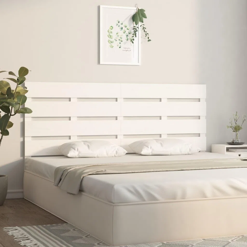 vidaXL Cabecero Cama Cabezal Dormitorio Estructura Habitación Mobiliario Muebles Decoración Adorno Madera Maciza de Pino Blanco 120x3x80 cm