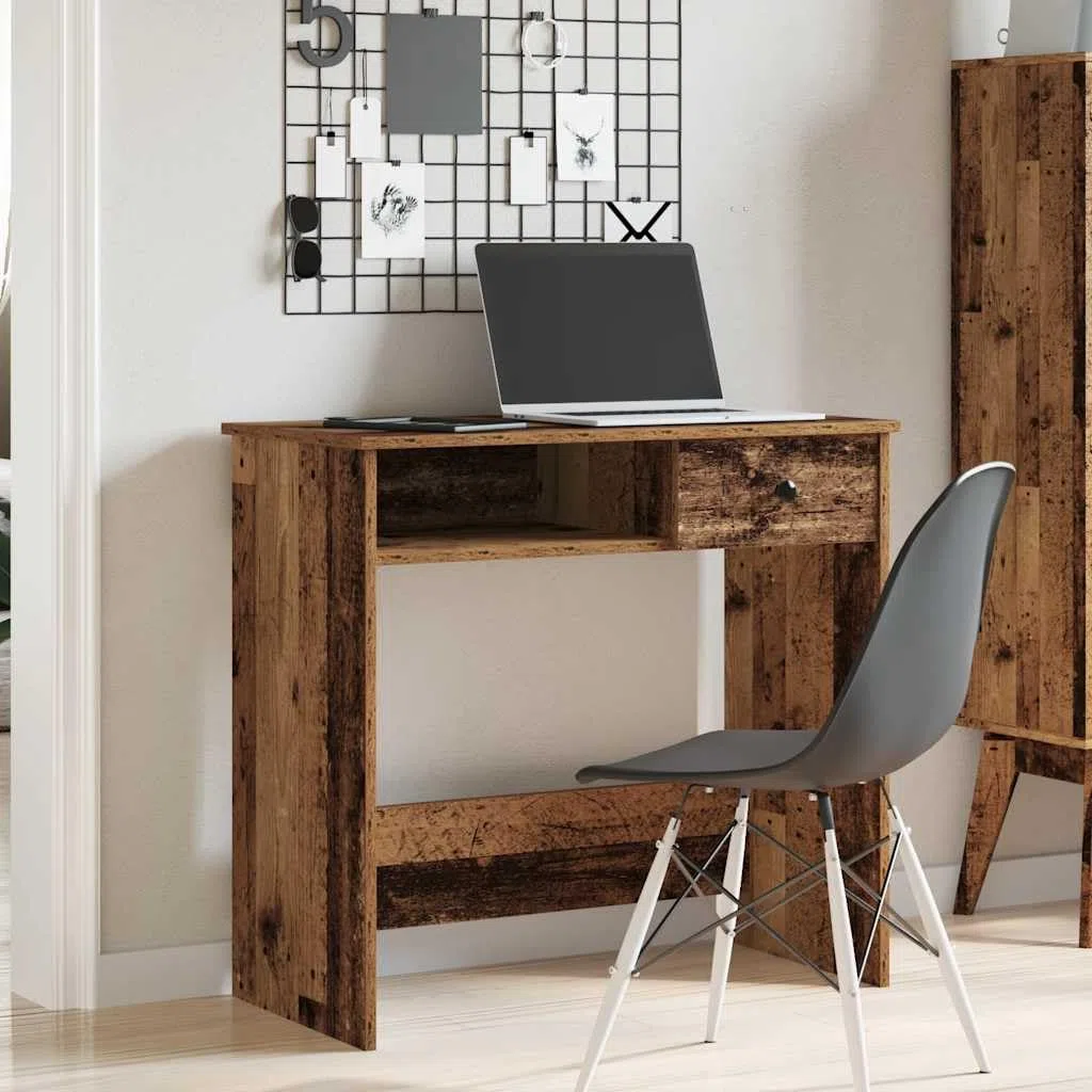 Escritorio con aspecto de madera envejecida, 80 x 40 x 75 cm, mesa de ordenador de madera con gran superficie de trabajo, mesa de oficina con mucho espacio para carpetas y dispositivos de