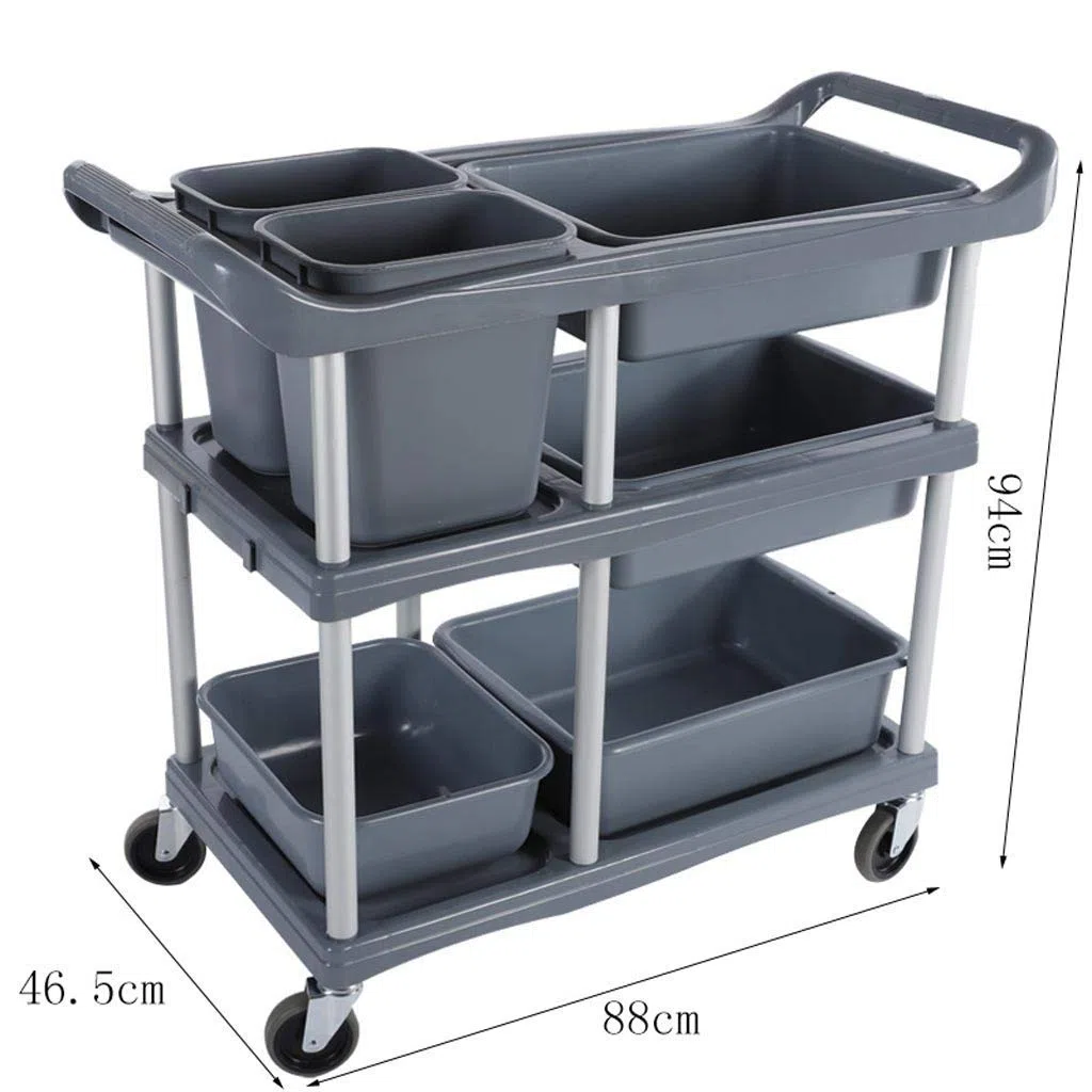 Carrito de recogida de platos multifunción de 3 niveles, carrito de servicio de platos de polipropileno, carrito de cocina eficiente para un fácil transporte de platos