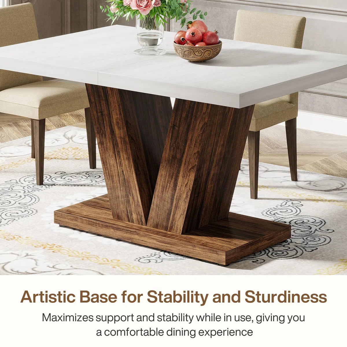 Tribesigns Mesa de comedor para 4 personas, mesa de cocina de 120 cm con base pesada, mesa de comedor de madera para casa o comedor