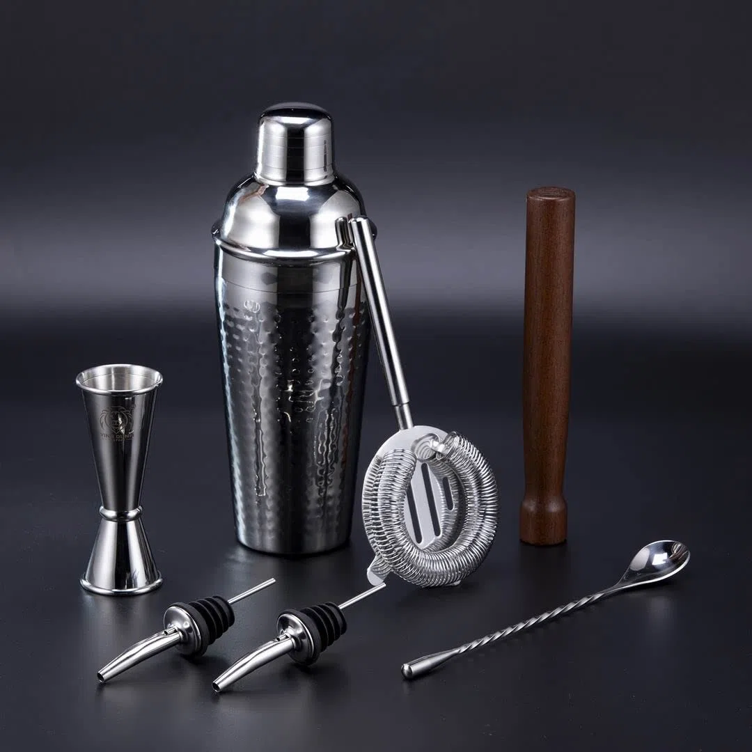 KNIGHTSBRIDGE - Juego de coctelera listo para regalo con bolsa de algodón de viaje, kit completo de camarero para el hogar y el bar de VINN DUNN (cromo)
