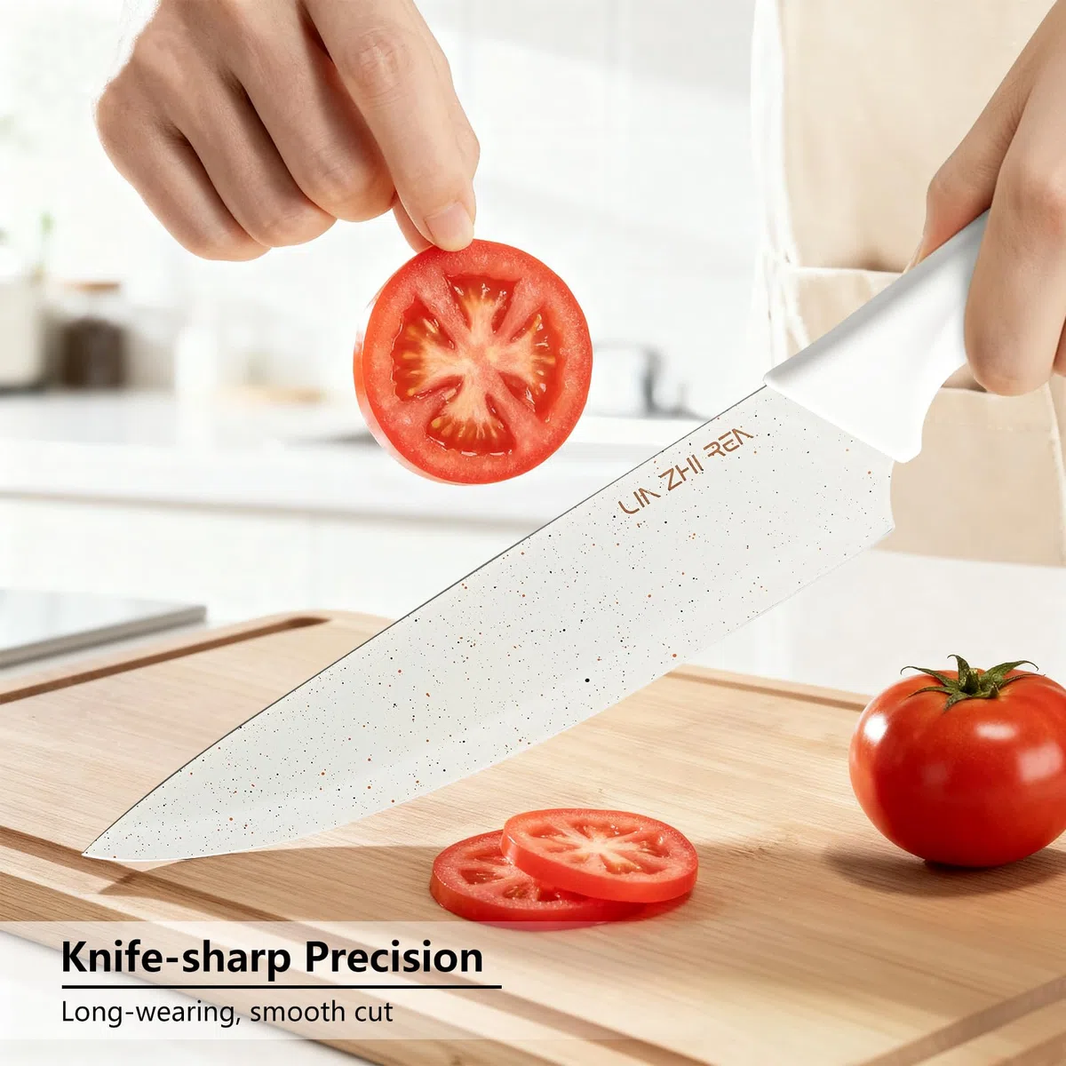 Juego de 13 Cuchillos de Cocina con Bloque y Afilador Integrado | Acero Inoxidable | Mango Ergonómico Antideslizante | Apto para Lavavajillas | Color Blanco