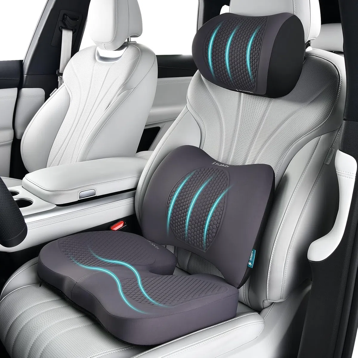 FLORICH Cojín para Asiento de Coche, Cojín Lumbar para Reposacabezas de Coche con Espuma Viscoelástica de Gel Cojín Ergonomisches Sitzkissen für Bürostuhl y Asiento de Coche, Tipo3-Gris