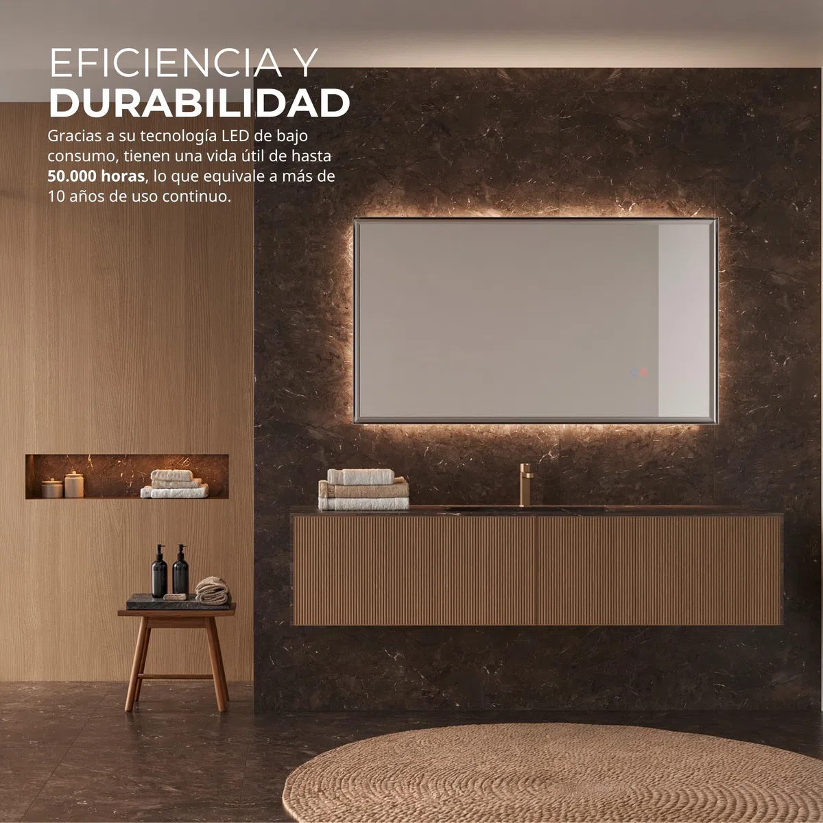 LEDIMEX - Espejo Baño con Luz LED y Antivaho 120x80cm Retroiluminado con Marco Negro Mate | Espejo Inteligente Rectangular con Luz (Cálida, Neutra y Fría) y Sensor ON/OFF | Serie California