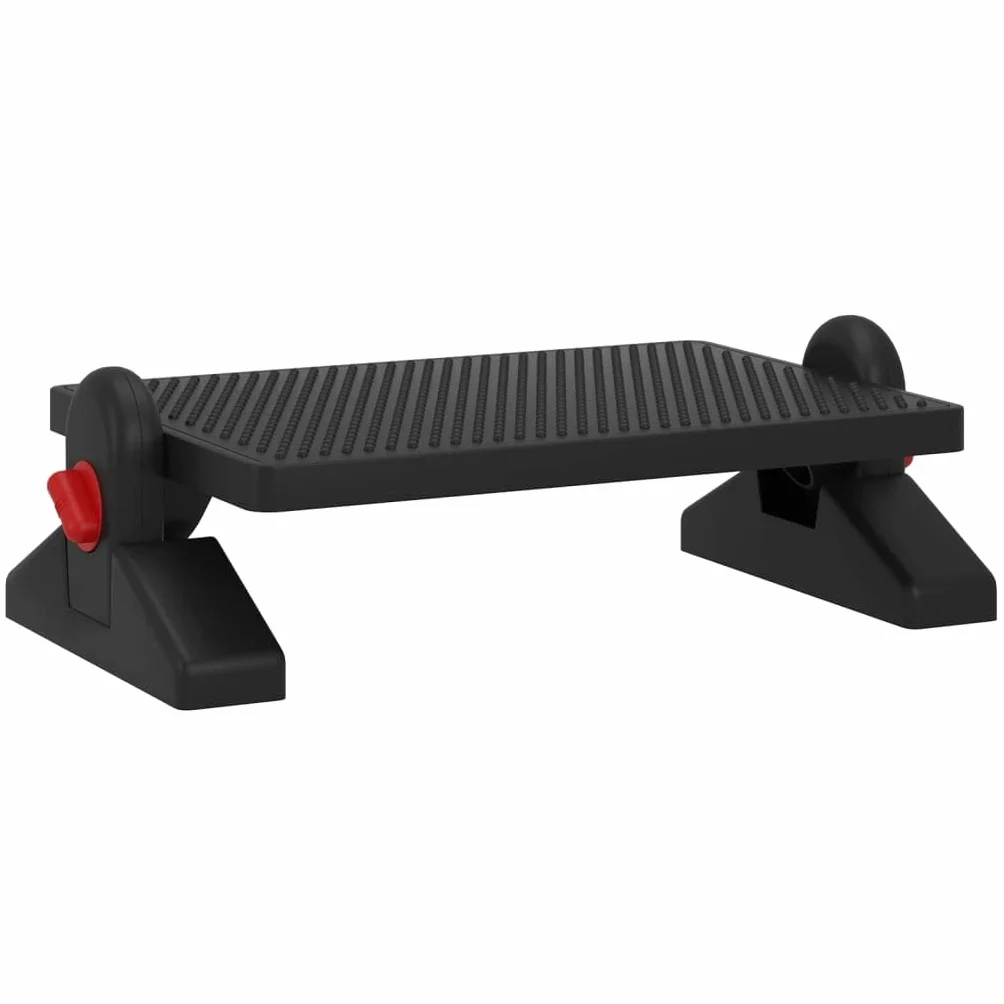 Reposapiés negro, 50 x 30,5 x 17 cm, altura regulable, de material HIPS con superficie de masaje para aliviar la tensión de piernas, espalda y caderas, ideal para oficina y hogar