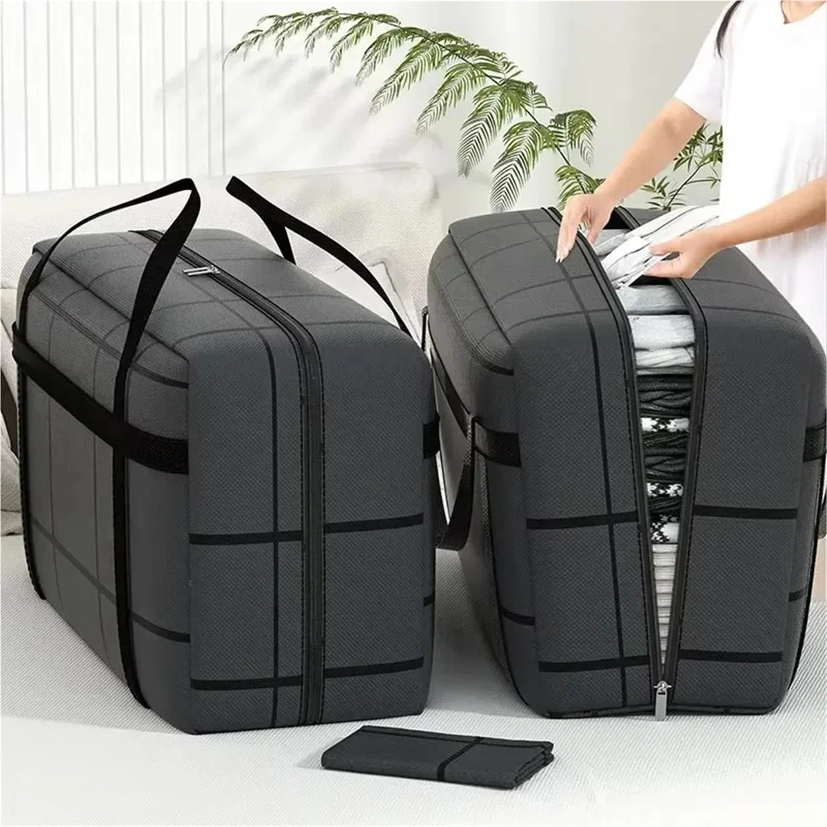 Bolsas Mudanza Bolsa de almacenamiento de ropa de mano de gran capacidad | Organizador de guardarropa de bolsas de embalaje de tela no tejida plegable a prueba de polvo(75x36x33-3PC)